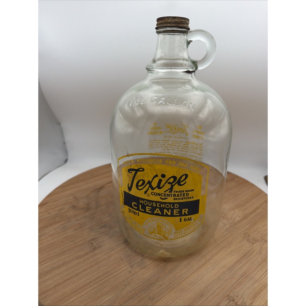 Vintage Texize 1 Gallon Glass Jug Pyroglaze ACL Painted Label Household Cleaner